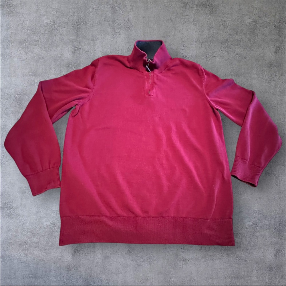 Mark Law‎ Mens Quarter Zip Sweater 100% Cotton Large Burgundy Pullover